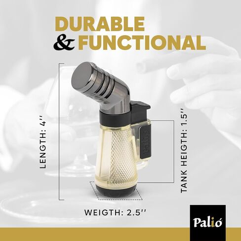 Palió Squadra Angled Triple-Jet Butane Torch Lighter, Clear - Wind Resistant, Refillable Butane Cigar Lighter, Easy Flame Adjuster, Extra-Large Fuel Tank, High Altitude Tested - Lights 100 Cigars in Saudi Arabia