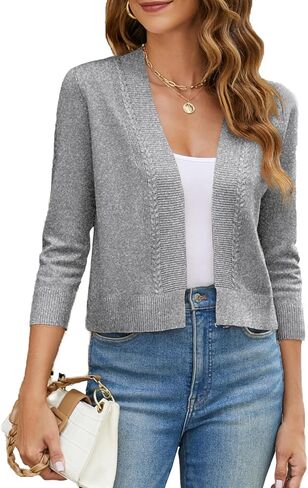 Women's Cropped Cardigan Sweater 3/4 Sleeve Open Front Bolero Shrug Sweaters Soft Cotton Knit Jacket Top in Saudi Arabia