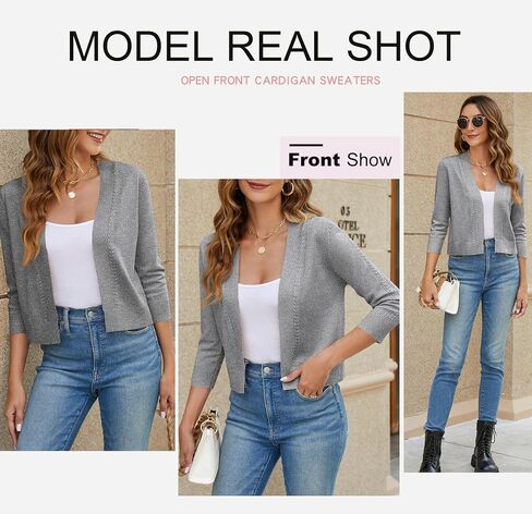 Women's Cropped Cardigan Sweater 3/4 Sleeve Open Front Bolero Shrug Sweaters Soft Cotton Knit Jacket Top in Saudi Arabia