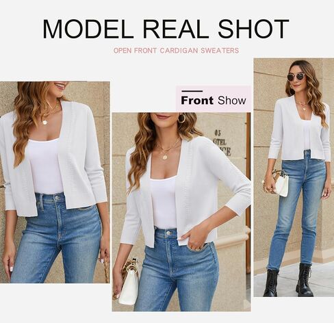 Women's Cropped Cardigan Sweater 3/4 Sleeve Open Front Bolero Shrug Sweaters Soft Cotton Knit Jacket Top in Saudi Arabia