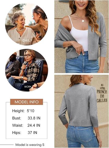 Women's Cropped Cardigan Sweater 3/4 Sleeve Open Front Bolero Shrug Sweaters Soft Cotton Knit Jacket Top in Saudi Arabia