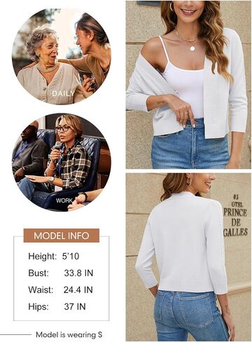Women's Cropped Cardigan Sweater 3/4 Sleeve Open Front Bolero Shrug Sweaters Soft Cotton Knit Jacket Top in Saudi Arabia