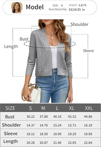 Women's Cropped Cardigan Sweater 3/4 Sleeve Open Front Bolero Shrug Sweaters Soft Cotton Knit Jacket Top in Saudi Arabia