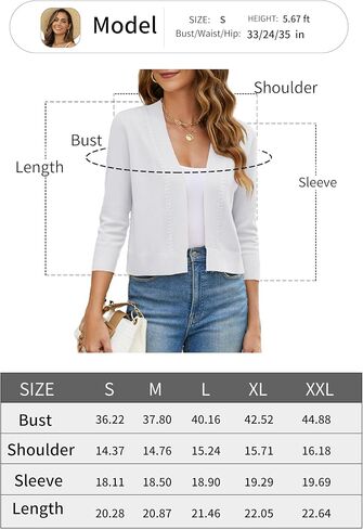 Women's Cropped Cardigan Sweater 3/4 Sleeve Open Front Bolero Shrug Sweaters Soft Cotton Knit Jacket Top in Saudi Arabia