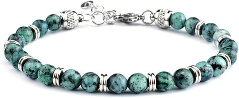 Men's Natural Beads Bracelet, African Turquoise/Phoenix Stone Patchwork Link Bracelets, Stainless Steel Clasp Bracelet for Men Women in Saudi Arabia