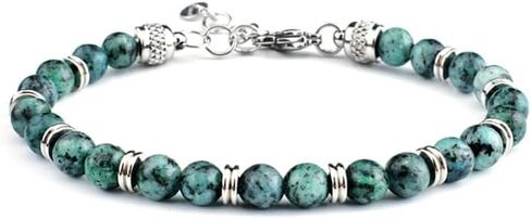 Men's Natural Beads Bracelet, African Turquoise/Phoenix Stone Patchwork Link Bracelets, Stainless Steel Clasp Bracelet for Men Women in Saudi Arabia
