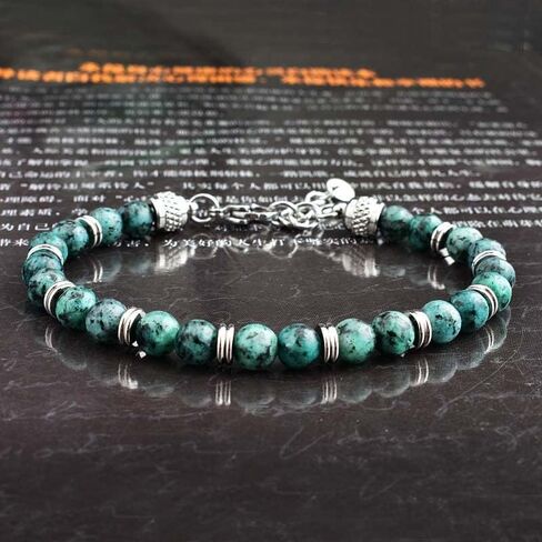 Men's Natural Beads Bracelet, African Turquoise/Phoenix Stone Patchwork Link Bracelets, Stainless Steel Clasp Bracelet for Men Women in Saudi Arabia