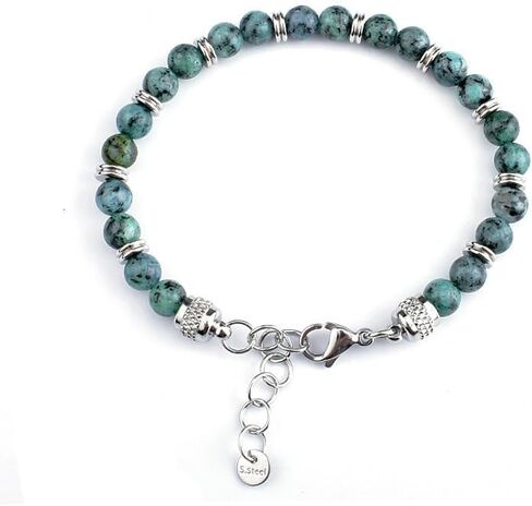 Men's Natural Beads Bracelet, African Turquoise/Phoenix Stone Patchwork Link Bracelets, Stainless Steel Clasp Bracelet for Men Women in Saudi Arabia