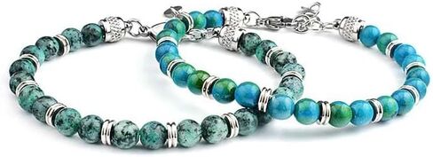 Men's Natural Beads Bracelet, African Turquoise/Phoenix Stone Patchwork Link Bracelets, Stainless Steel Clasp Bracelet for Men Women in Saudi Arabia