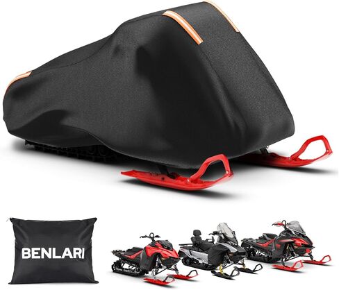 Benlari Snowmobile Cover Waterproof Outdoor, Heavy Duty 420D Oxford Fabric Storage Cover with PU Coating Reflective Strip Windproof Buckle, 145" x 51" x 48" (Black, XLarge) in Saudi Arabia
