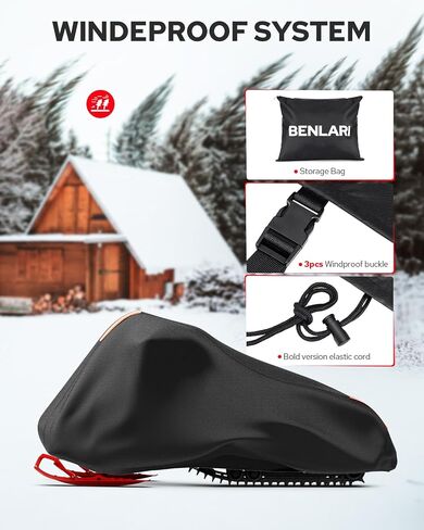 Benlari Snowmobile Cover Waterproof Outdoor, Heavy Duty 420D Oxford Fabric Storage Cover with PU Coating Reflective Strip Windproof Buckle, 145" x 51" x 48" (Black, XLarge) in Saudi Arabia