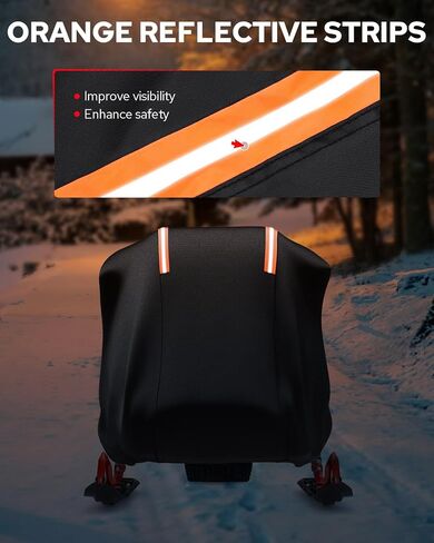 Benlari Snowmobile Cover Waterproof Outdoor, Heavy Duty 420D Oxford Fabric Storage Cover with PU Coating Reflective Strip Windproof Buckle, 145" x 51" x 48" (Black, XLarge) in Saudi Arabia