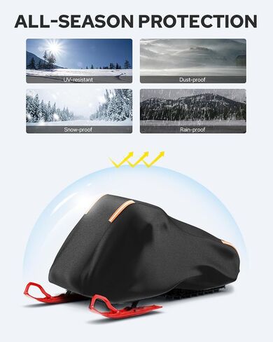 Benlari Snowmobile Cover Waterproof Outdoor, Heavy Duty 420D Oxford Fabric Storage Cover with PU Coating Reflective Strip Windproof Buckle, 145" x 51" x 48" (Black, XLarge) in Saudi Arabia