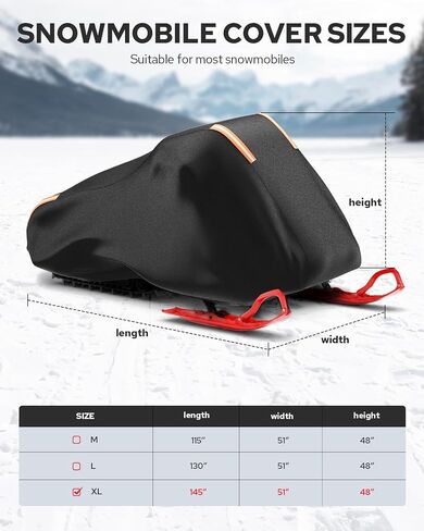 Benlari Snowmobile Cover Waterproof Outdoor, Heavy Duty 420D Oxford Fabric Storage Cover with PU Coating Reflective Strip Windproof Buckle, 145" x 51" x 48" (Black, XLarge) in Saudi Arabia