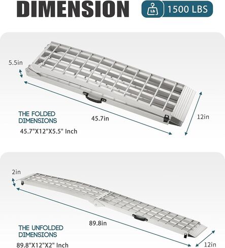 Loading Ramps 89.8"*12" 3000LBS Motorcycle ATV Ramps for Pickup Truck Lawn Mower 2PC Folding Trailer UTV Shed Snowmobile Car Truck Ramp with Strap Handle Buckle Black 7.5ft Aluminum Ramps Accessories in Saudi Arabia