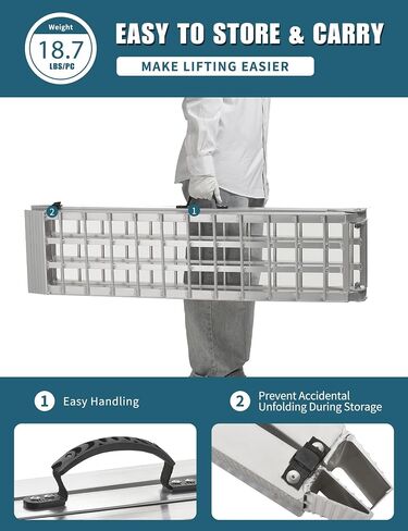 Loading Ramps 89.8"*12" 3000LBS Motorcycle ATV Ramps for Pickup Truck Lawn Mower 2PC Folding Trailer UTV Shed Snowmobile Car Truck Ramp with Strap Handle Buckle Black 7.5ft Aluminum Ramps Accessories in Saudi Arabia