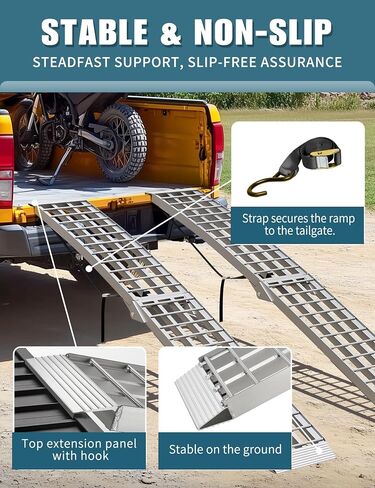 Loading Ramps 89.8"*12" 3000LBS Motorcycle ATV Ramps for Pickup Truck Lawn Mower 2PC Folding Trailer UTV Shed Snowmobile Car Truck Ramp with Strap Handle Buckle Black 7.5ft Aluminum Ramps Accessories in Saudi Arabia