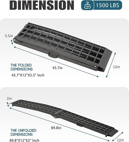 Loading Ramps 89.8"*12" 3000LBS Motorcycle ATV Ramps for Pickup Truck Lawn Mower 2PC Folding Trailer UTV Shed Snowmobile Car Truck Ramp with Strap Handle Buckle Black 7.5ft Aluminum Ramps Accessories in Saudi Arabia