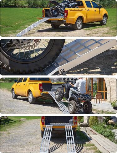 Loading Ramps 89.8"*12" 3000LBS Motorcycle ATV Ramps for Pickup Truck Lawn Mower 2PC Folding Trailer UTV Shed Snowmobile Car Truck Ramp with Strap Handle Buckle Black 7.5ft Aluminum Ramps Accessories in Saudi Arabia