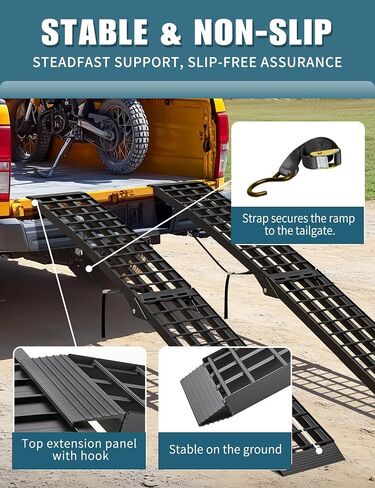 Loading Ramps 89.8"*12" 3000LBS Motorcycle ATV Ramps for Pickup Truck Lawn Mower 2PC Folding Trailer UTV Shed Snowmobile Car Truck Ramp with Strap Handle Buckle Black 7.5ft Aluminum Ramps Accessories in Saudi Arabia