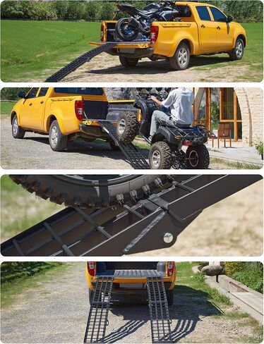 Loading Ramps 89.8"*12" 3000LBS Motorcycle ATV Ramps for Pickup Truck Lawn Mower 2PC Folding Trailer UTV Shed Snowmobile Car Truck Ramp with Strap Handle Buckle Black 7.5ft Aluminum Ramps Accessories in Saudi Arabia