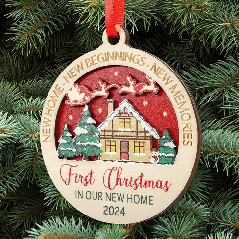 Wooden First Christmas in Our New Home 2024 Christmas Ornaments for Tree Decorations, Best Housewarming Gifts for New House, New Home Gift Ideas, House Warming Gifts Red in Kuwait