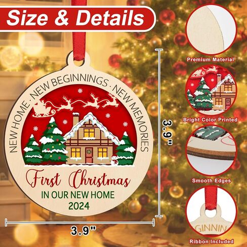 Wooden First Christmas in Our New Home 2024 Christmas Ornaments for Tree Decorations, Best Housewarming Gifts for New House, New Home Gift Ideas, House Warming Gifts Red in Kuwait