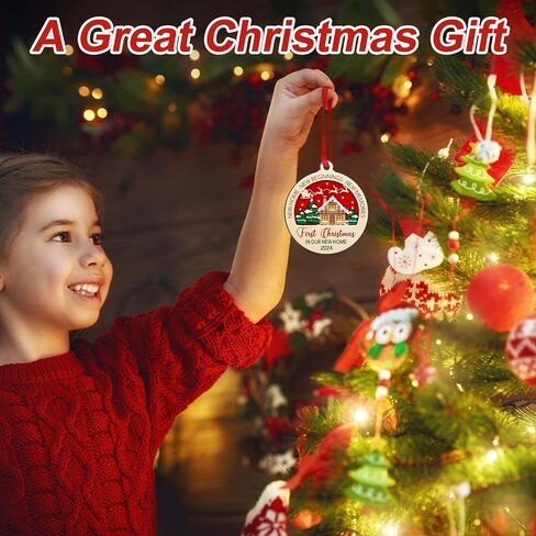 Wooden First Christmas in Our New Home 2024 Christmas Ornaments for Tree Decorations, Best Housewarming Gifts for New House, New Home Gift Ideas, House Warming Gifts Red in Kuwait