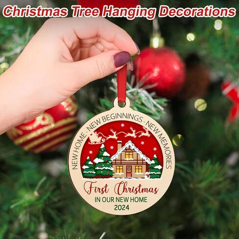 Wooden First Christmas in Our New Home 2024 Christmas Ornaments for Tree Decorations, Best Housewarming Gifts for New House, New Home Gift Ideas, House Warming Gifts Red in Kuwait