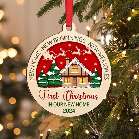 Wooden First Christmas in Our New Home 2024 Christmas Ornaments for Tree Decorations, Best Housewarming Gifts for New House, New Home Gift Ideas, House Warming Gifts Red in Kuwait