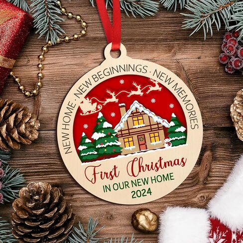 Wooden First Christmas in Our New Home 2024 Christmas Ornaments for Tree Decorations, Best Housewarming Gifts for New House, New Home Gift Ideas, House Warming Gifts Red in Kuwait
