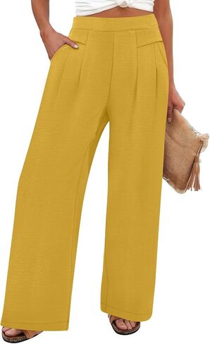 DouBCQ Women's Culottes Wide Leg Pants Elastic Waist Trousers Casual Palazzo Pants with Pockets in Saudi Arabia