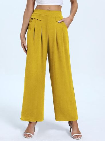 DouBCQ Women's Culottes Wide Leg Pants Elastic Waist Trousers Casual Palazzo Pants with Pockets in Saudi Arabia