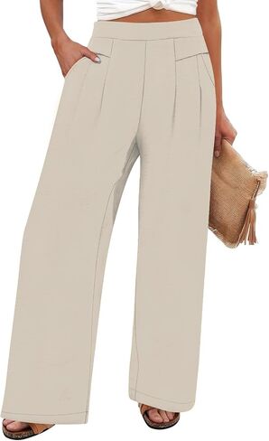 DouBCQ Women's Culottes Wide Leg Pants Elastic Waist Trousers Casual Palazzo Pants with Pockets in Saudi Arabia