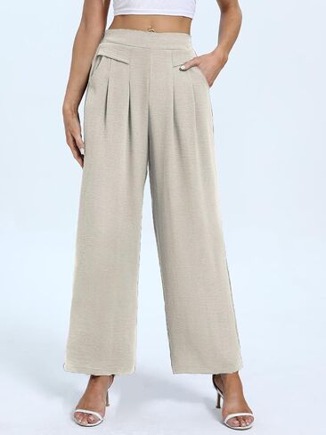 DouBCQ Women's Culottes Wide Leg Pants Elastic Waist Trousers Casual Palazzo Pants with Pockets in Saudi Arabia