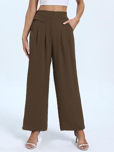 DouBCQ Women's Culottes Wide Leg Pants Elastic Waist Trousers Casual Palazzo Pants with Pockets in Saudi Arabia
