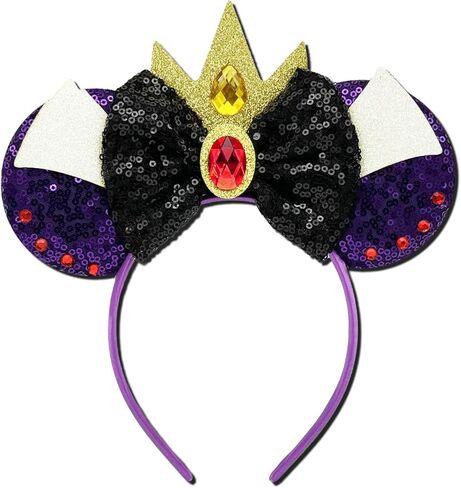 Halloween Ursula Ears Evil Queen Queen of Hearts headband, Eye-Catching Evil Style Purple Red Sparkle Sequin, Halloween Hair Accessories for Ursula Costume Women Cosplay Party in Kuwait