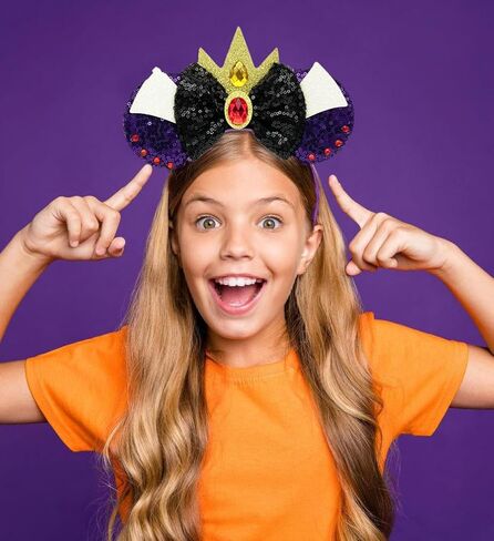 Halloween Ursula Ears Evil Queen Queen of Hearts headband, Eye-Catching Evil Style Purple Red Sparkle Sequin, Halloween Hair Accessories for Ursula Costume Women Cosplay Party in Kuwait