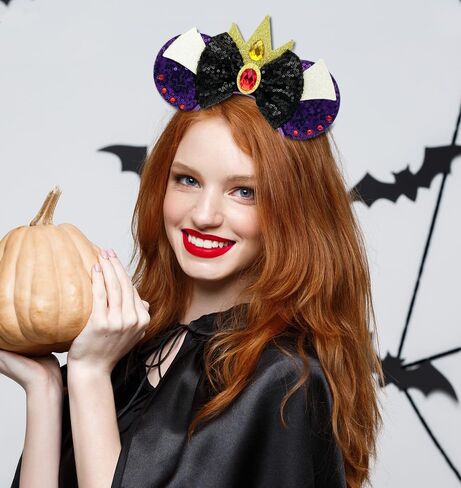 Halloween Ursula Ears Evil Queen Queen of Hearts headband, Eye-Catching Evil Style Purple Red Sparkle Sequin, Halloween Hair Accessories for Ursula Costume Women Cosplay Party in Kuwait