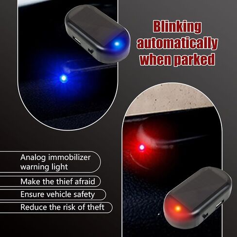 1 PC Car Analog Anti-theft Device, 1.96" x 0.98" x 0.59" Intelligent Induction Solar LED Flashing Warning Light, USB Interface Adhesive Installation Accessory, Universal for Cars (Red Light) in Saudi Arabia