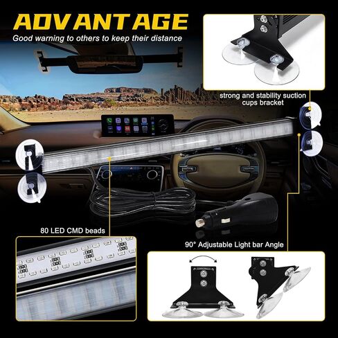 MAODANER LED Interior Windshield Strobe Police Warning Lights, Suction cups Base Emergency Hazard Traffic Advisor Safety Lightbar, Hideaway Flashing cop Light Mount for Vehicles Trucks (Amber) in Saudi Arabia
