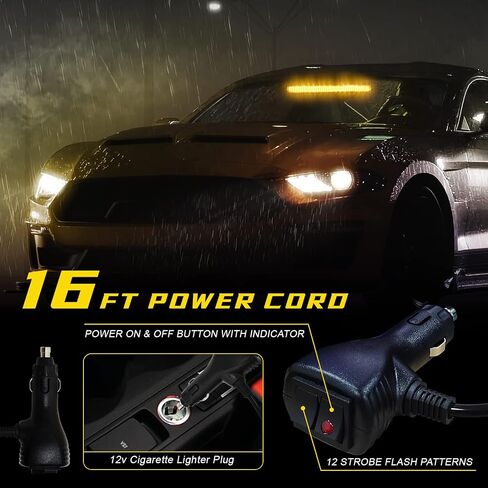 MAODANER LED Interior Windshield Strobe Police Warning Lights, Suction cups Base Emergency Hazard Traffic Advisor Safety Lightbar, Hideaway Flashing cop Light Mount for Vehicles Trucks (Amber) in Saudi Arabia
