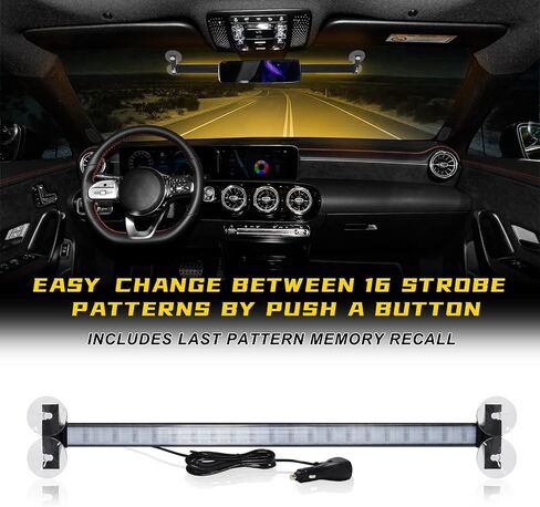 MAODANER LED Interior Windshield Strobe Police Warning Lights, Suction cups Base Emergency Hazard Traffic Advisor Safety Lightbar, Hideaway Flashing cop Light Mount for Vehicles Trucks (Amber) in Saudi Arabia