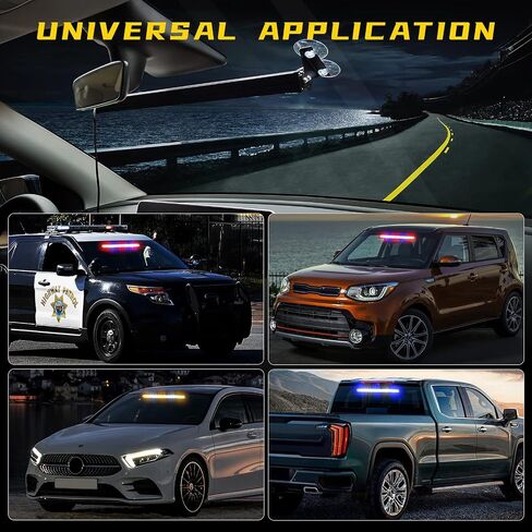 MAODANER LED Interior Windshield Strobe Police Warning Lights, Suction cups Base Emergency Hazard Traffic Advisor Safety Lightbar, Hideaway Flashing cop Light Mount for Vehicles Trucks (Amber) in Saudi Arabia