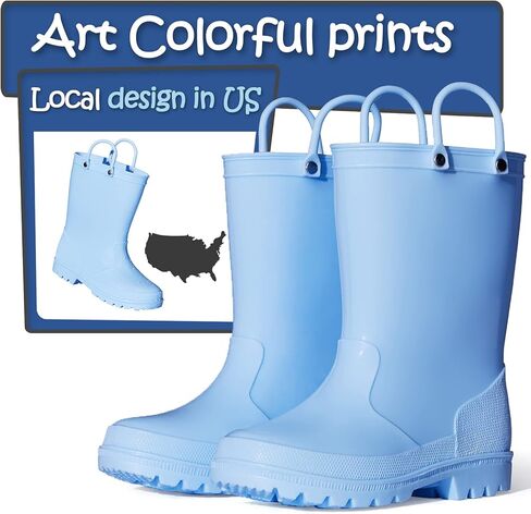 K KomForme Kids Girls & Boys Rain Boots with Easy-on Handles Waterproof Outdoors in Kuwait