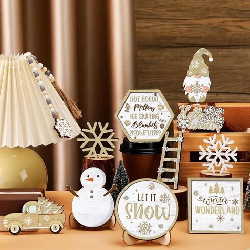 maitys 21 جهاز كمبيوتر شخصى الشتاء صينية ديكور مجموعة الخريف ندفة الثلج جنوم شاحنة الخشب علامة ريفي مزرعة ديكور مرحبا الشتاء الخشب حبة الزخرفية منضدية علامة لعطلة الجدول الشتاء in Kuwait