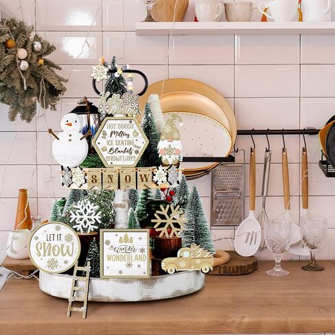 maitys 21 جهاز كمبيوتر شخصى الشتاء صينية ديكور مجموعة الخريف ندفة الثلج جنوم شاحنة الخشب علامة ريفي مزرعة ديكور مرحبا الشتاء الخشب حبة الزخرفية منضدية علامة لعطلة الجدول الشتاء in Kuwait