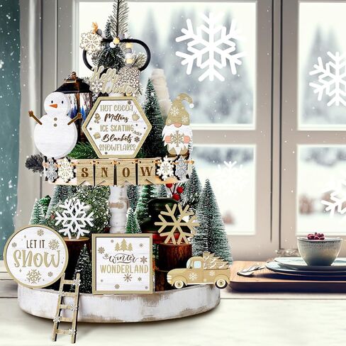 maitys 21 جهاز كمبيوتر شخصى الشتاء صينية ديكور مجموعة الخريف ندفة الثلج جنوم شاحنة الخشب علامة ريفي مزرعة ديكور مرحبا الشتاء الخشب حبة الزخرفية منضدية علامة لعطلة الجدول الشتاء in Kuwait
