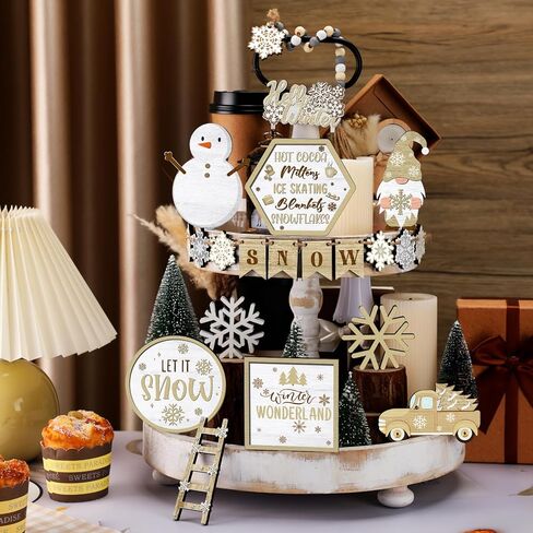 maitys 21 جهاز كمبيوتر شخصى الشتاء صينية ديكور مجموعة الخريف ندفة الثلج جنوم شاحنة الخشب علامة ريفي مزرعة ديكور مرحبا الشتاء الخشب حبة الزخرفية منضدية علامة لعطلة الجدول الشتاء in Kuwait