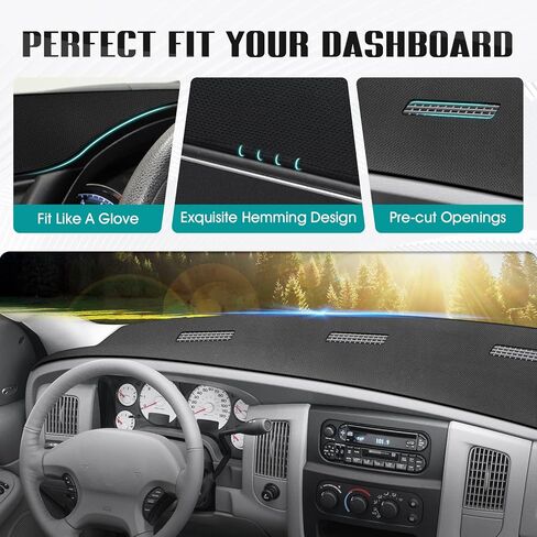 FIILINES Dash Cover for Dodge Ram 1500 2002-2005, Dodge Ram 2500 3500 2003-2005, Dashboard Mat Accessories Dash Cover Sunshade Nonslip Mesh Protector No Glare Black in Kuwait